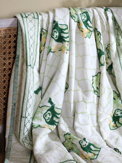 Green and yellow jharokha motif mulmul dohar