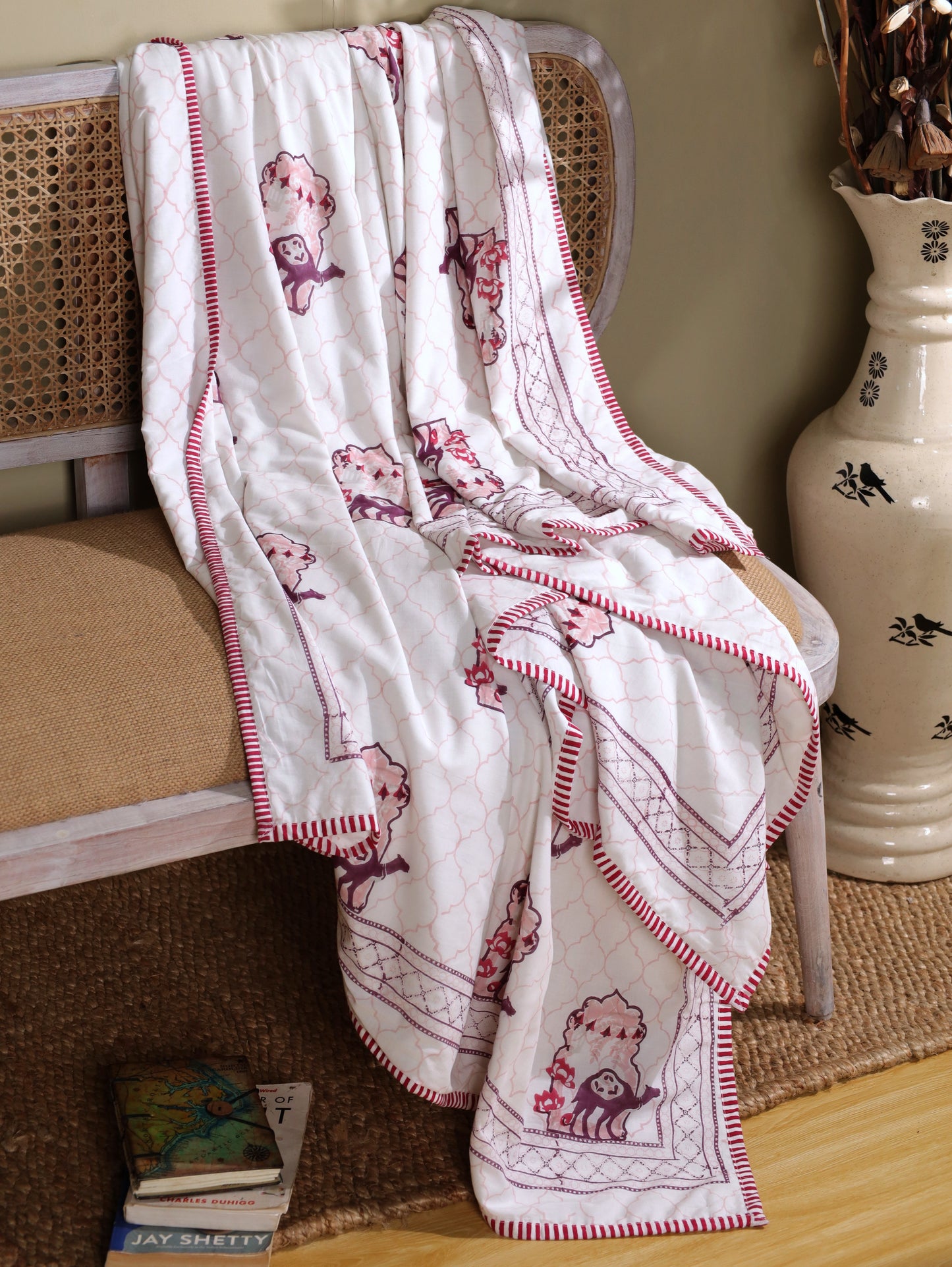 Lilac and maroon jharokha motif mulmul dohar