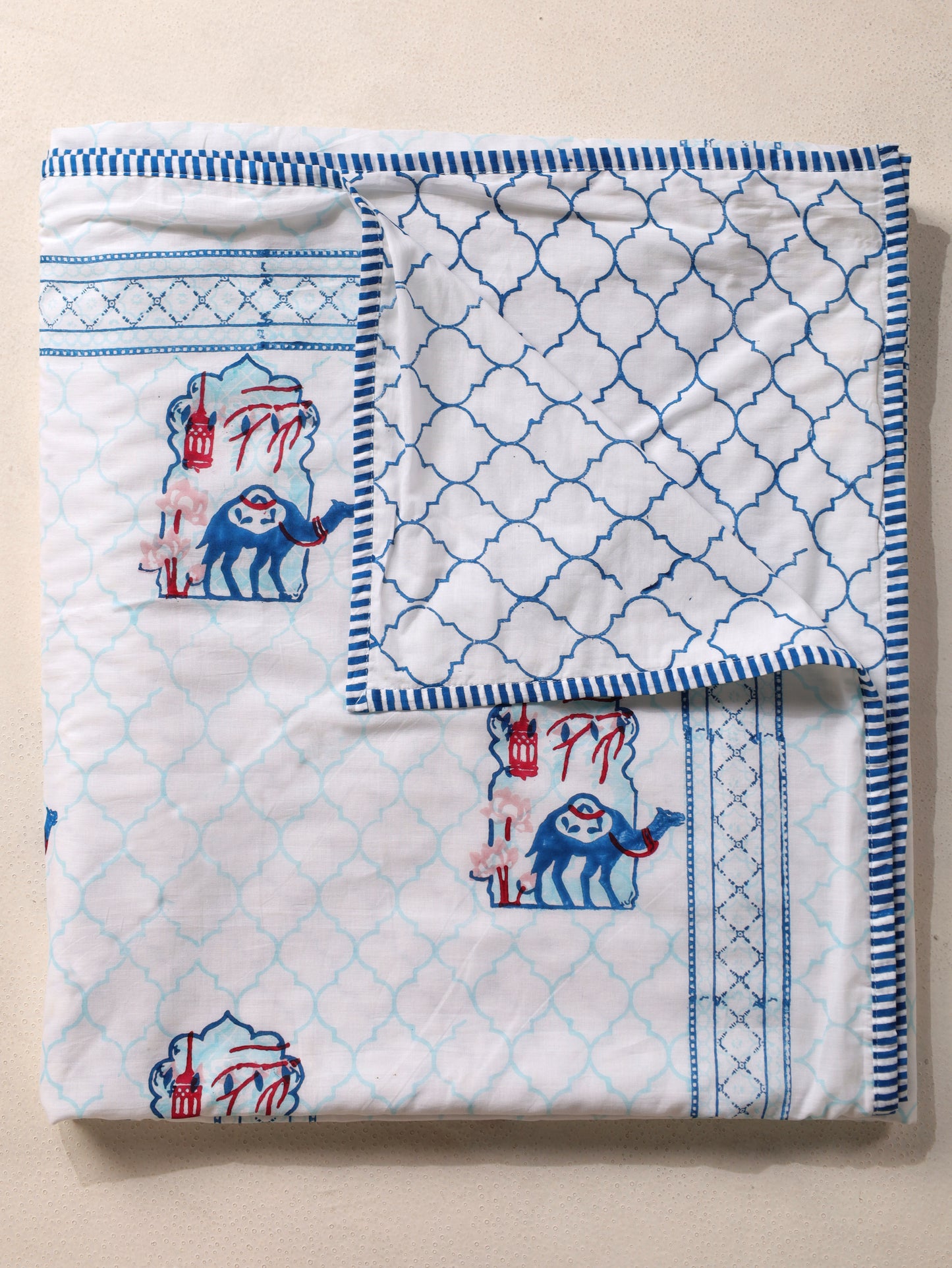 Blue and peach jharokha motif mulmul dohar