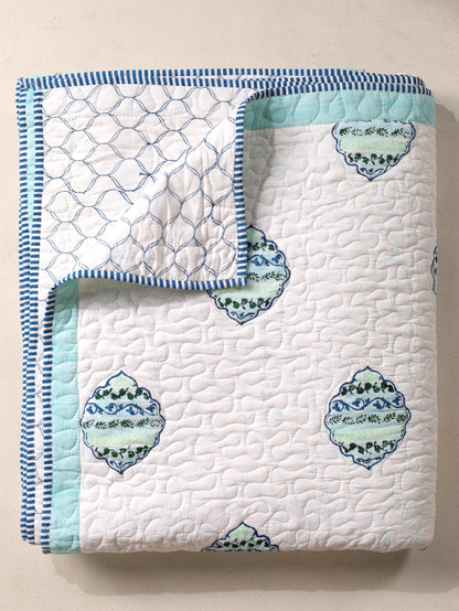 Blue and green heera jaal motif mulmul quilt
