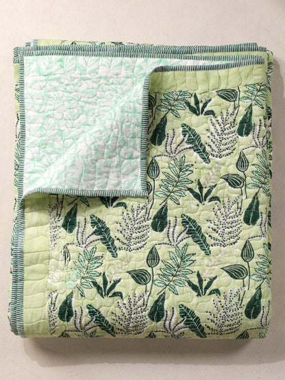 Green and grey forest garden mulmul quilt