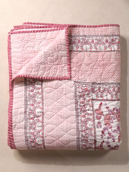 Lilac and maroon phal aur phool mulmul quilt