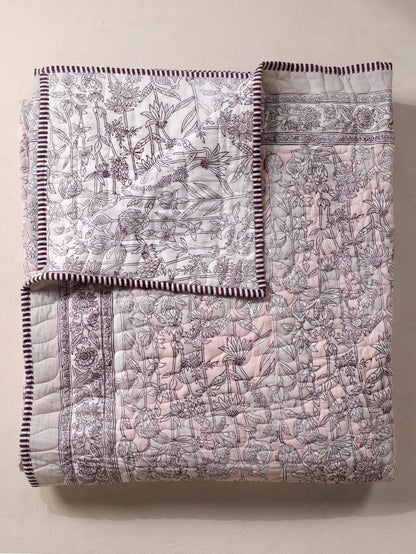 Pink and grey gadh jaal mulmul quilt