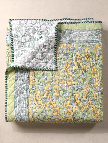 Parrot and yellow gadh jaal mulmul quilt