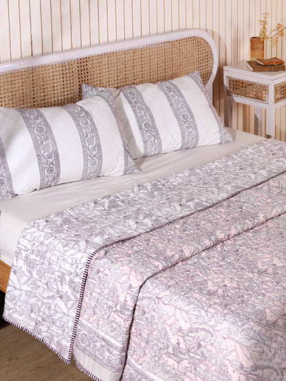 Pink and grey gadh jaal mulmul quilt