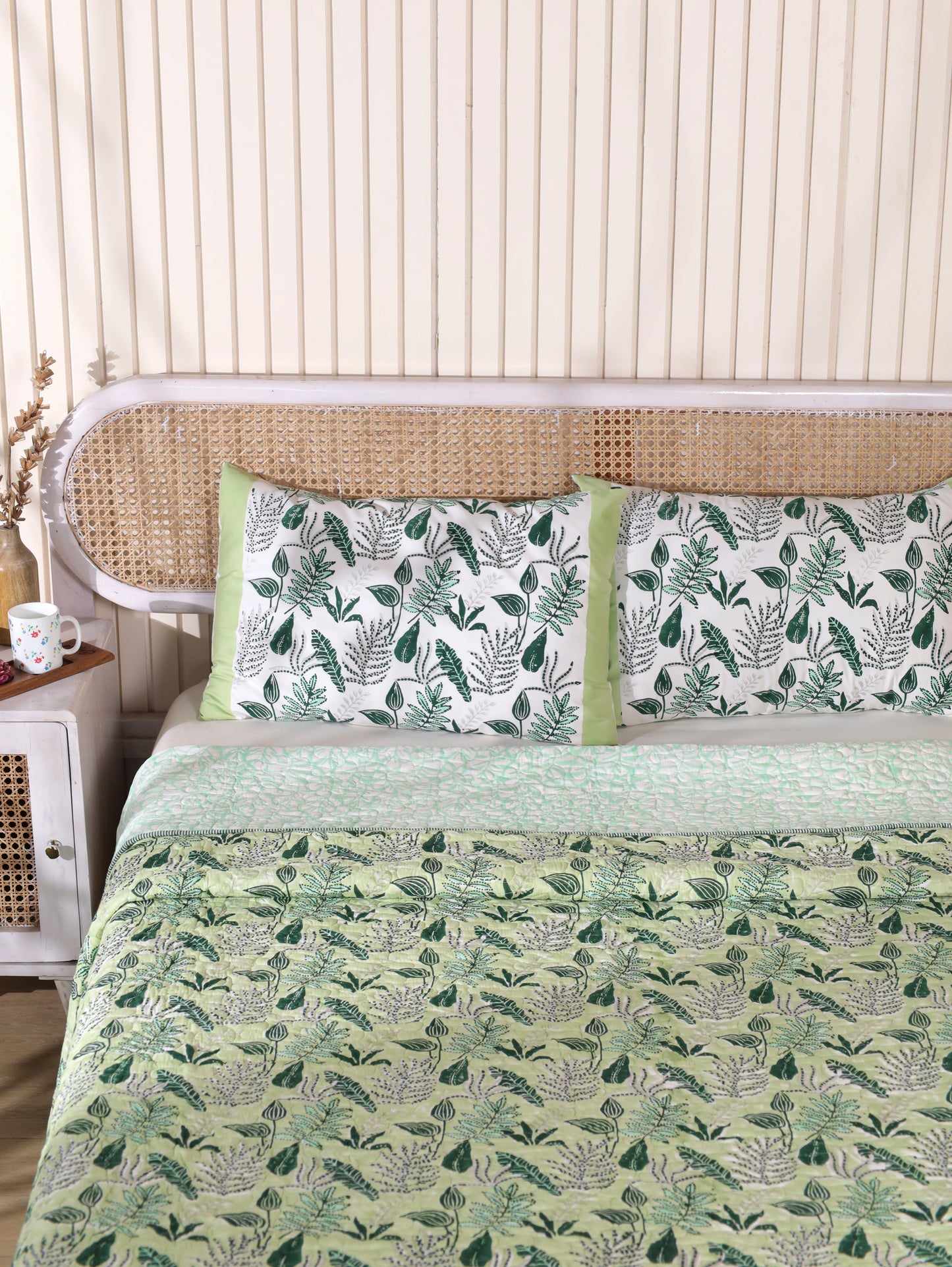 Green and grey forest garden mulmul quilt