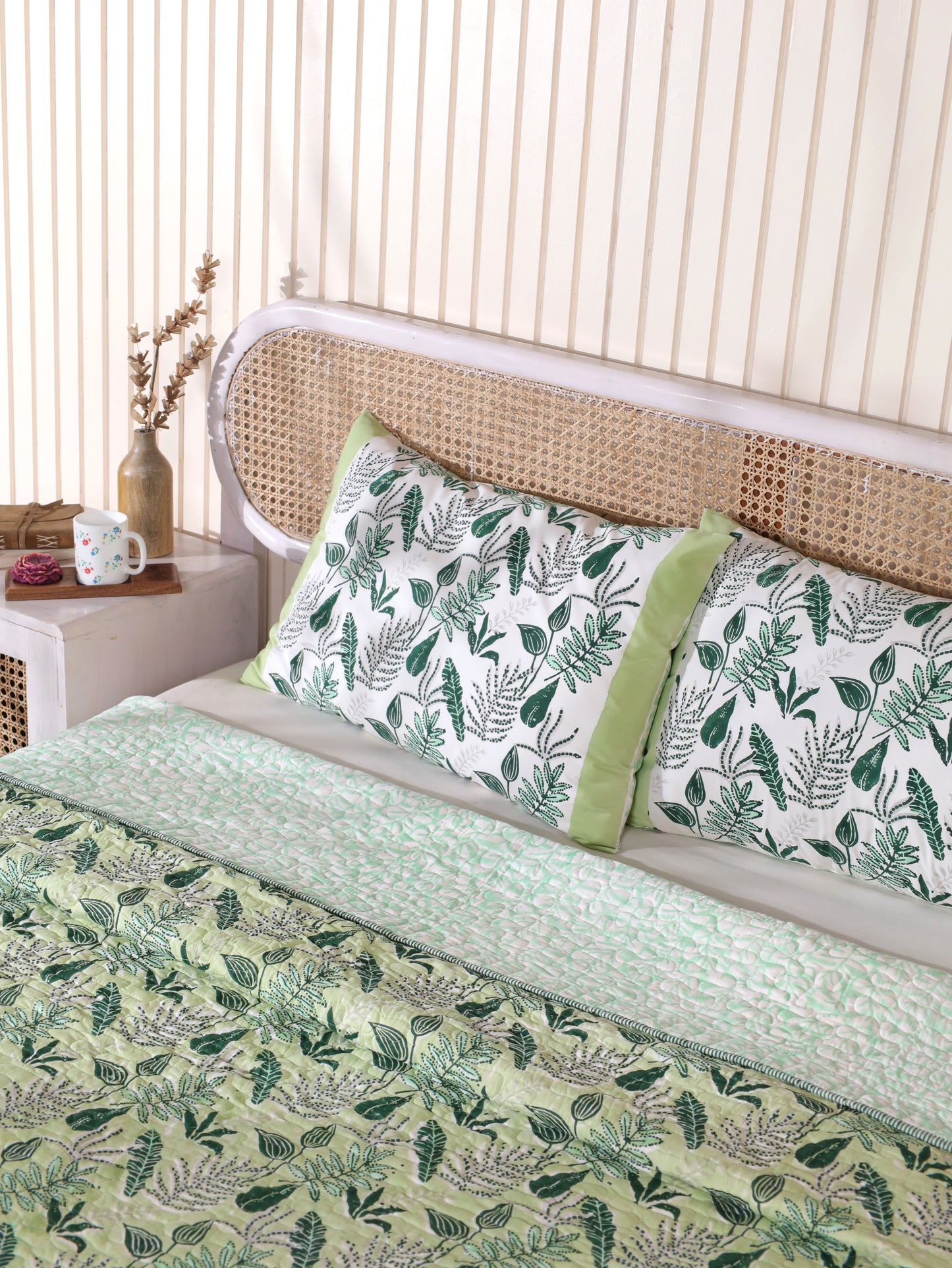 Green and grey forest garden mulmul quilt