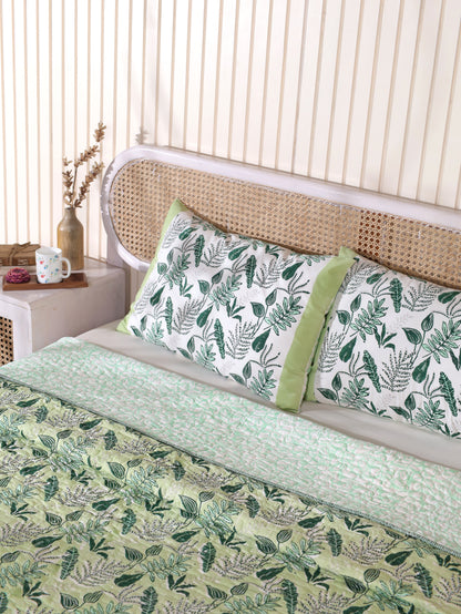 Green and grey forest garden mulmul quilt