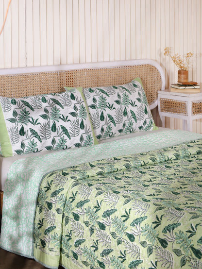 Green and grey forest garden mulmul quilt