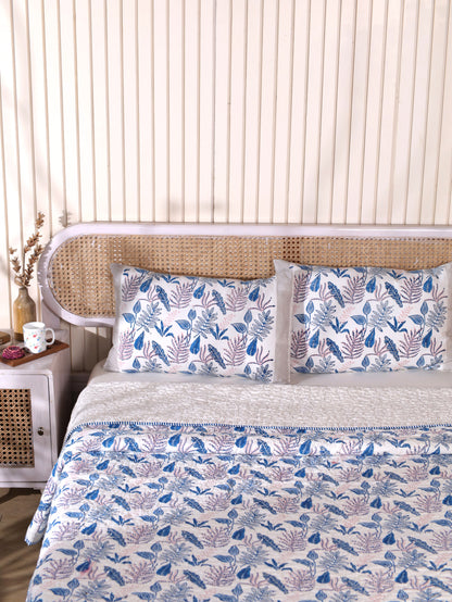 Blue and pink forest garden mulmul quilt