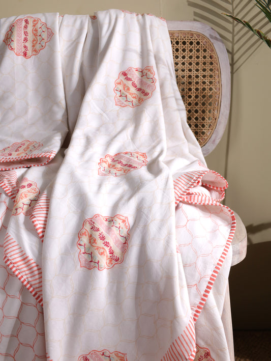 Orange and peach heera jaal motif mulmul dohar