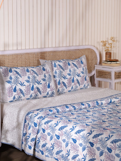 Blue and pink forest garden mulmul quilt