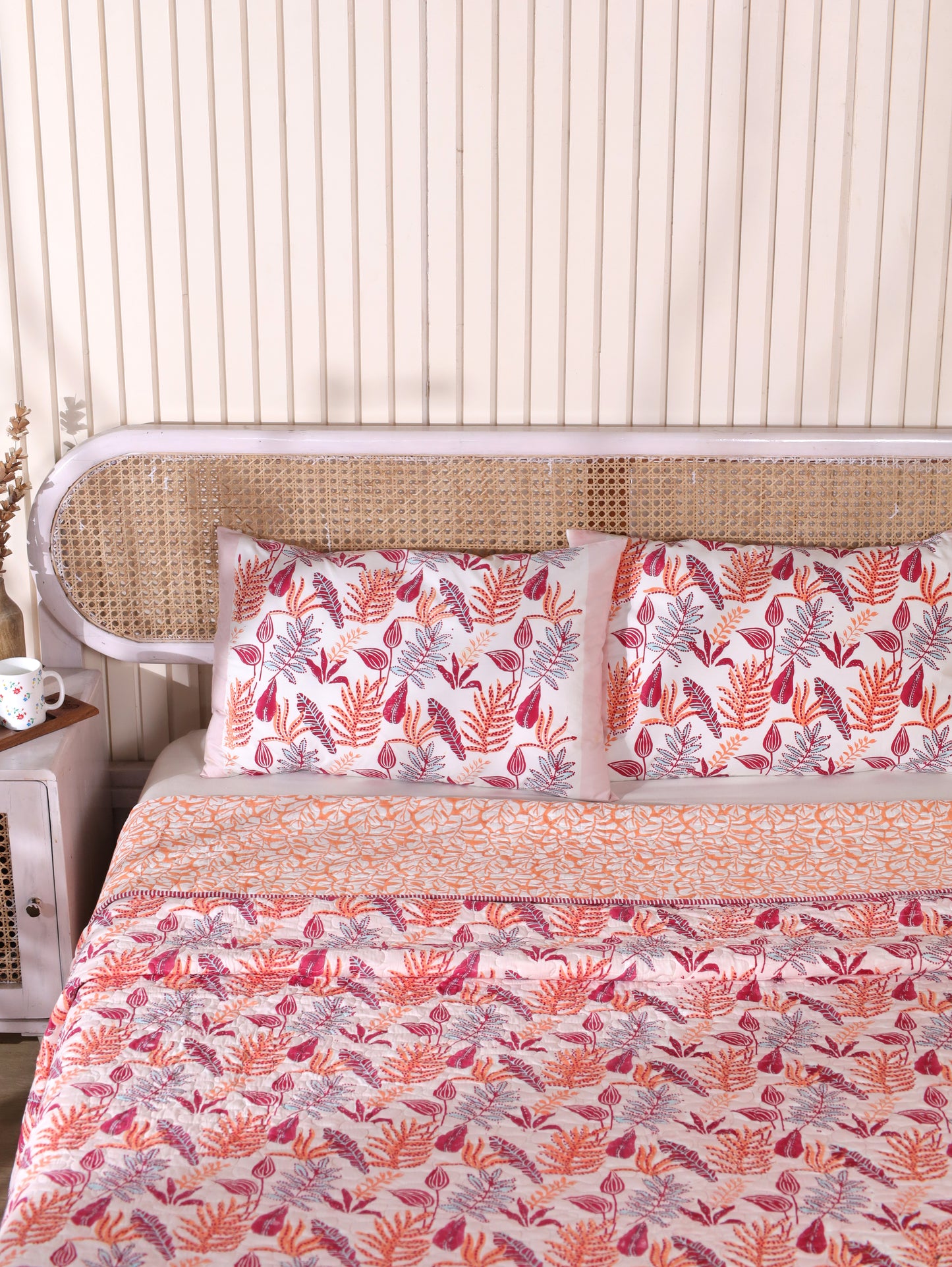 Red and peach forest garden mulmul quilt