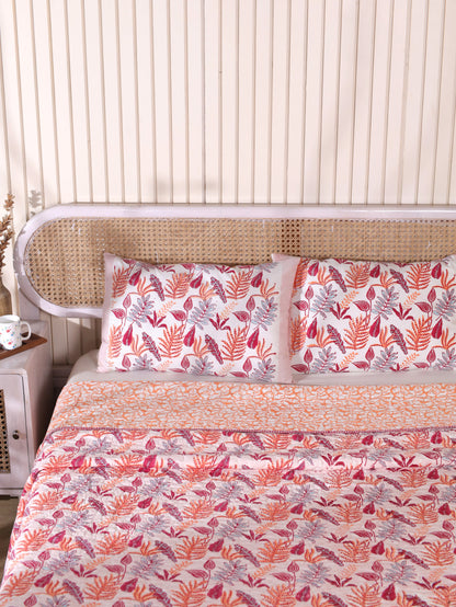 Red and peach forest garden mulmul quilt