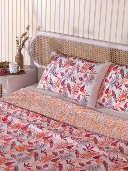 Red and peach forest garden mulmul quilt