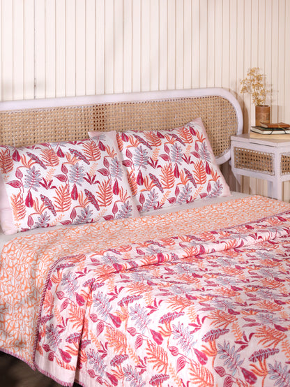 Red and peach forest garden mulmul quilt