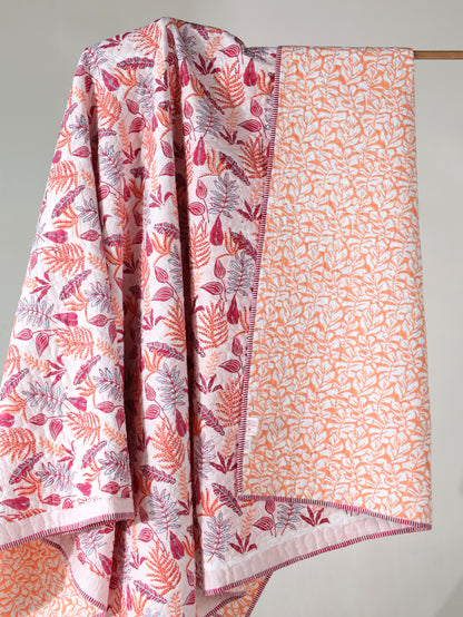 Red and peach forest garden mulmul quilt