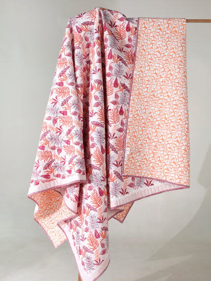 Red and peach forest garden mulmul quilt