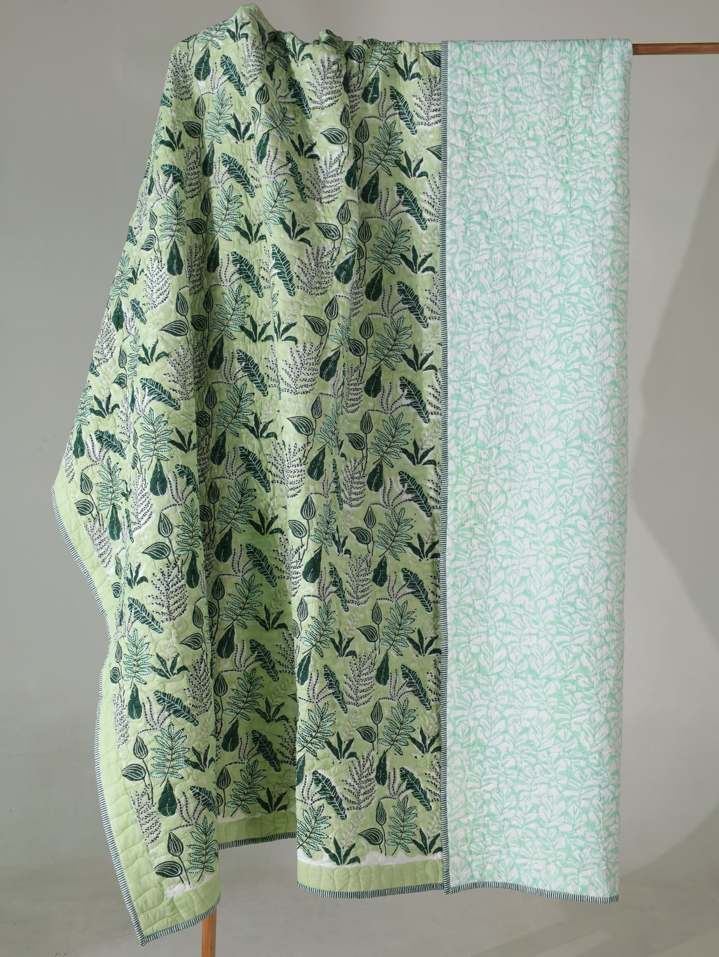Green and grey forest garden mulmul quilt