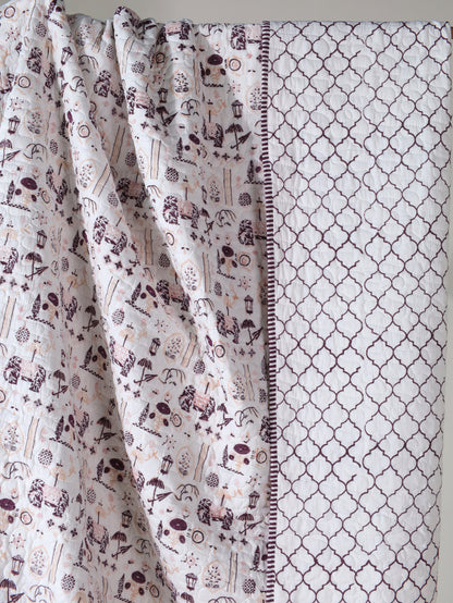 Lilac and maroon scattered ethnic mulmul quilt