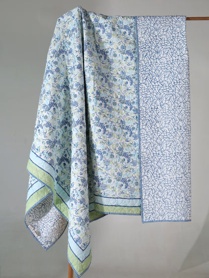 Blues and parrot kamal phool mulmul quilt (floral jaal)