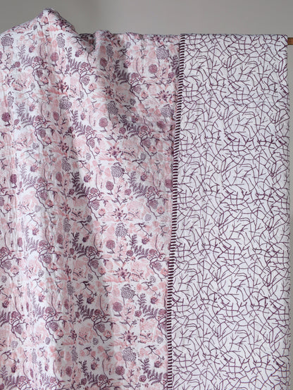 Lilac and pink kamal phool mulmul quilt (floral jaal)