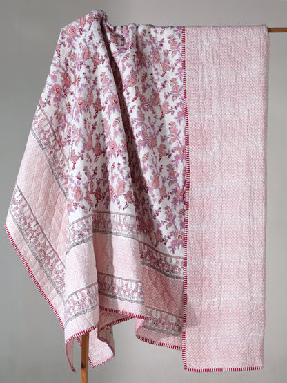 Lilac and maroon phal aur phool mulmul quilt
