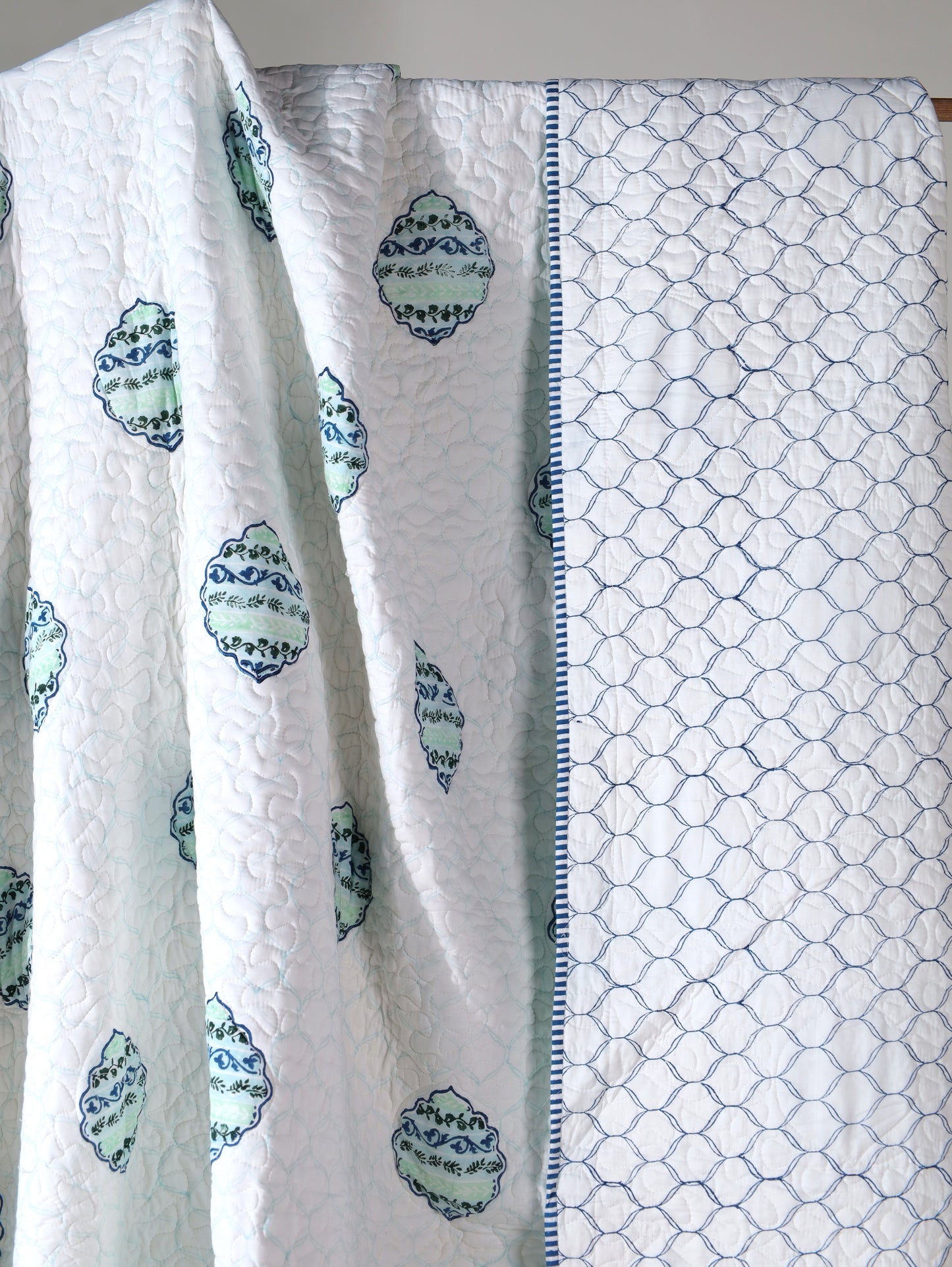 Blue and green heera jaal motif mulmul quilt