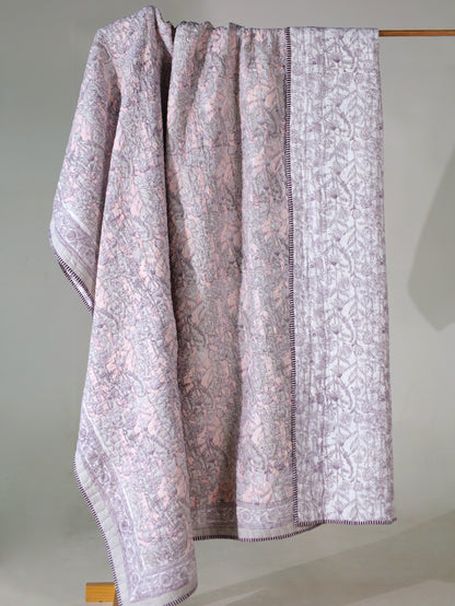 Pink and grey gadh jaal mulmul quilt