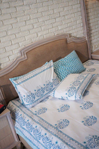 Navy blue and grey phool bagh motif bedsheet set