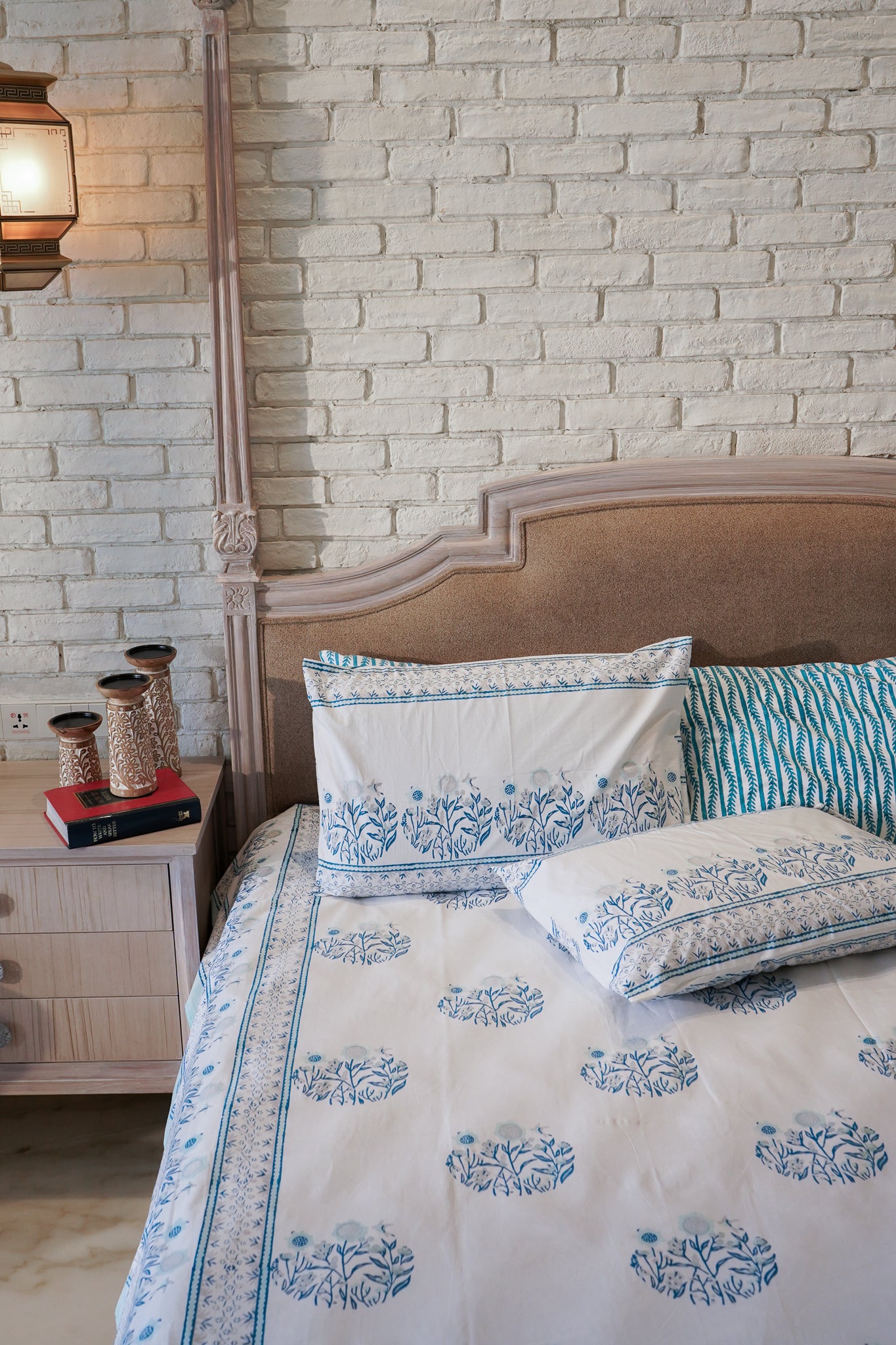 Navy blue and grey phool bagh motif bedsheet set