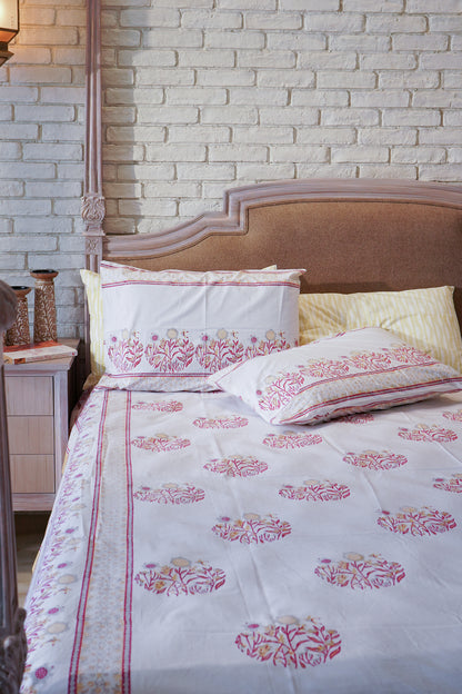 Red grey and yellow phool bagh motif bedsheet set