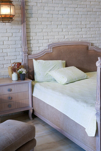 Lime green small lines leaves jaal fitted bedsheet set