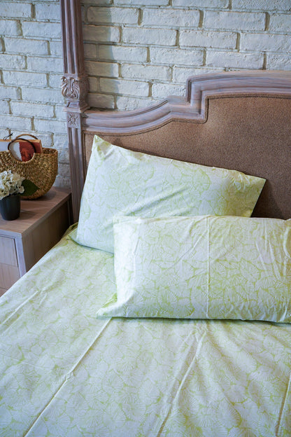 Lime green small lines leaves jaal fitted bedsheet set