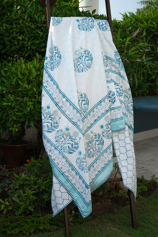 Navy blue and grey phool bagh motif mulmul dohar