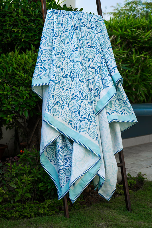 Turquoise and blue 2 colour matching motif mulmul dohar