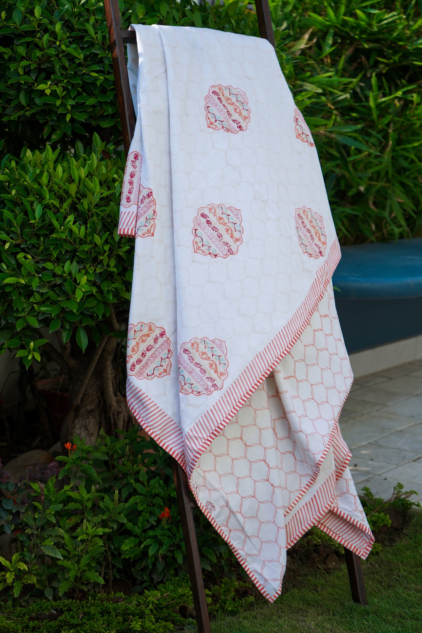 Orange and peach heera jaal motif mulmul dohar