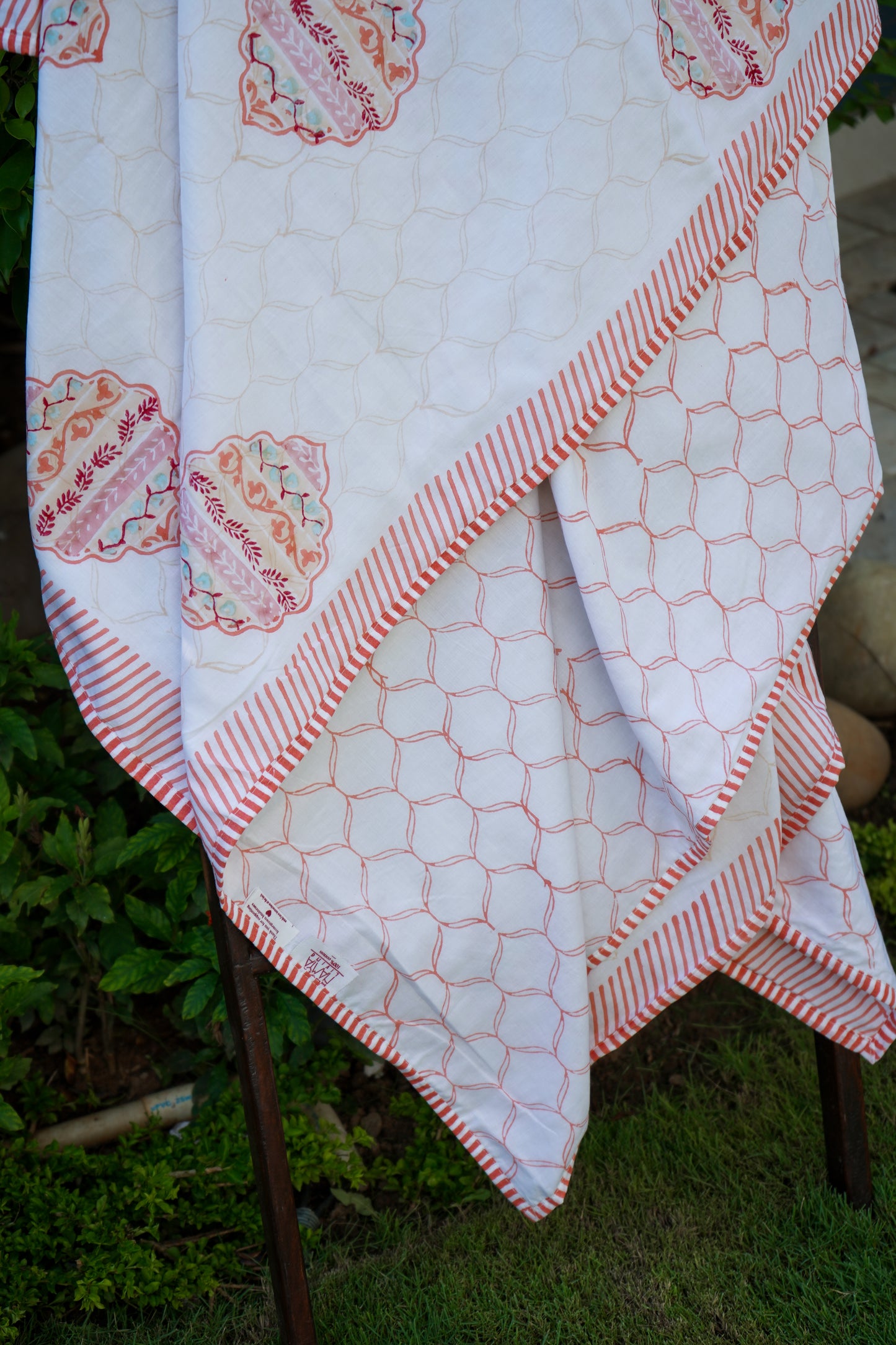 Orange and peach heera jaal motif mulmul dohar