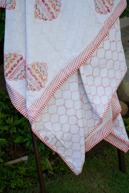 Orange and peach heera jaal motif mulmul dohar