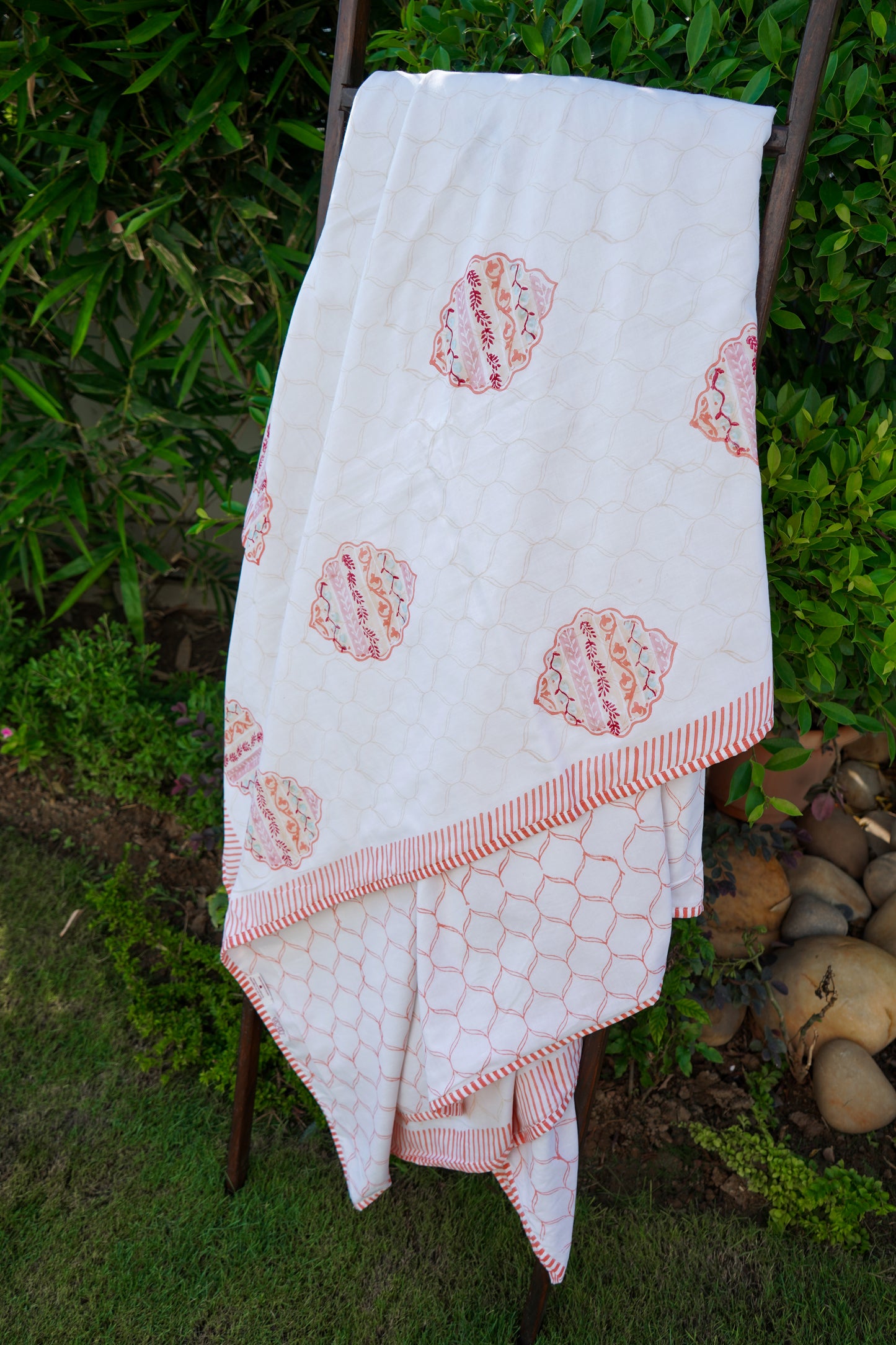 Orange and peach heera jaal motif mulmul dohar