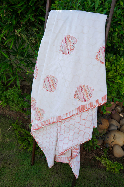 Orange and peach heera jaal motif mulmul dohar