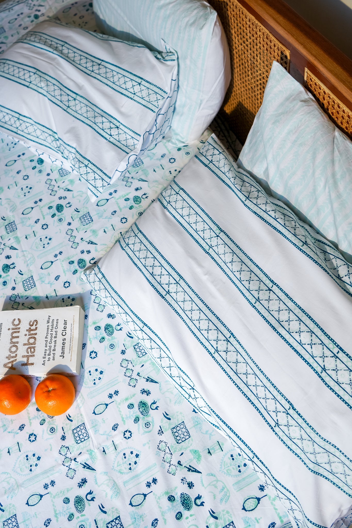 Blue and sea green scattered ethnic bedsheet set