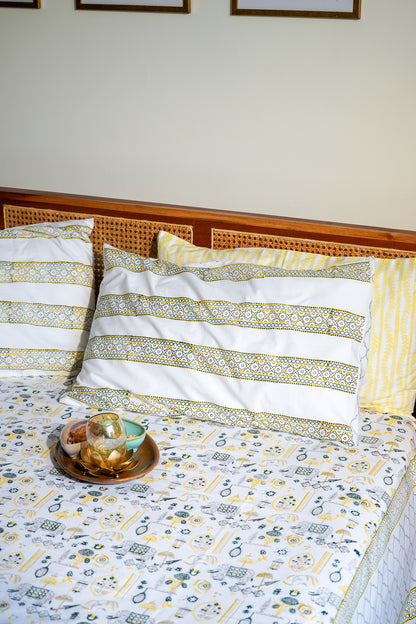 Grey green and yellow  scattered ethnic bedsheet set