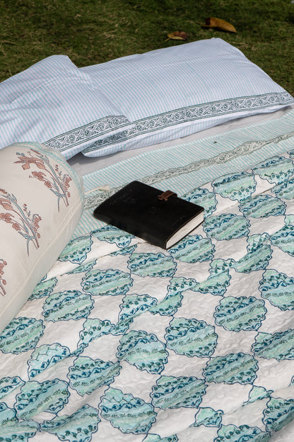 Blue and green heera jaal mulmul quilt