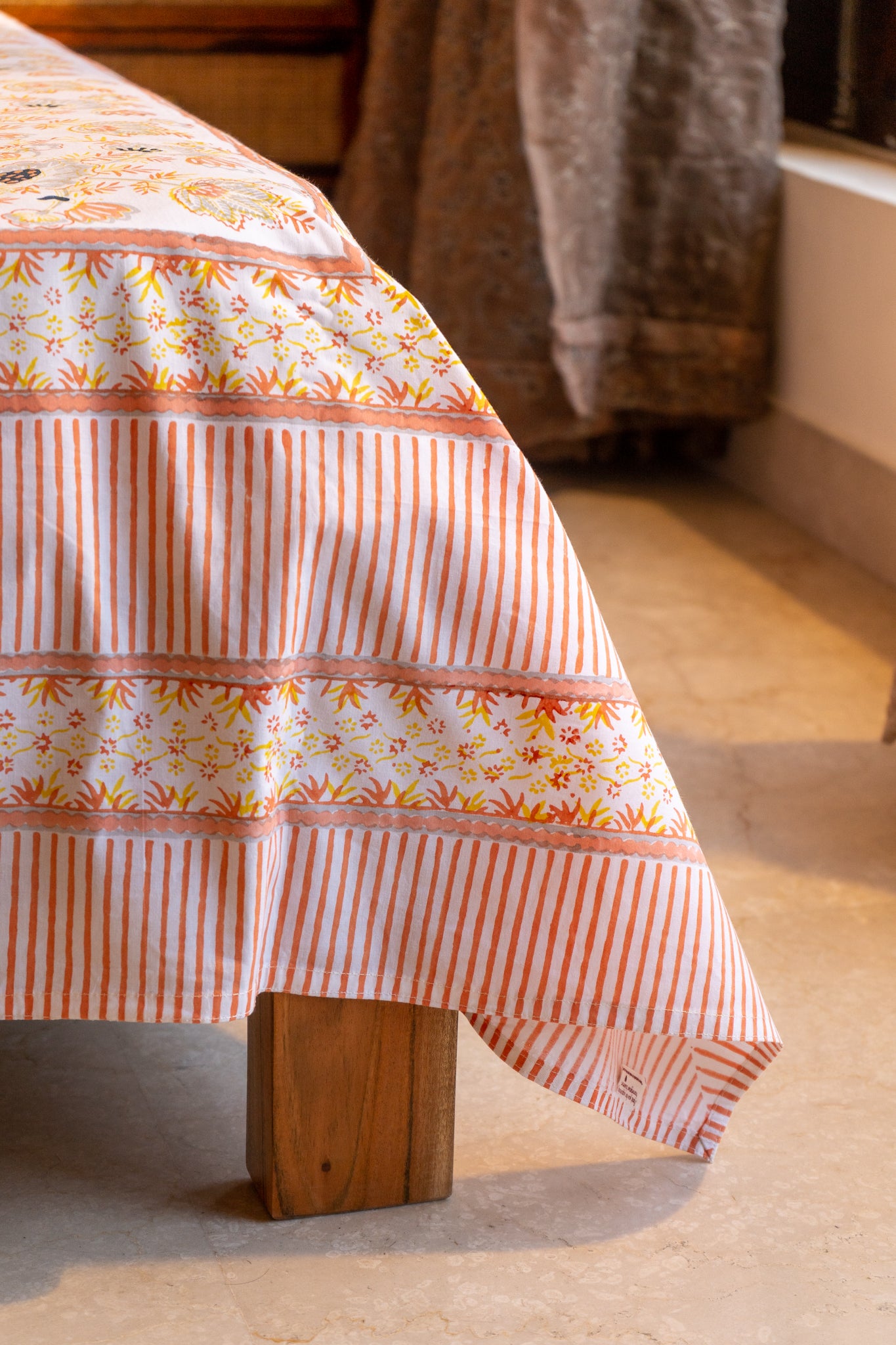 Grey and orange patte pe patta bedsheet set