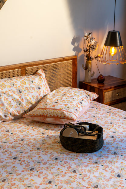Grey and orange patte pe patta bedsheet set