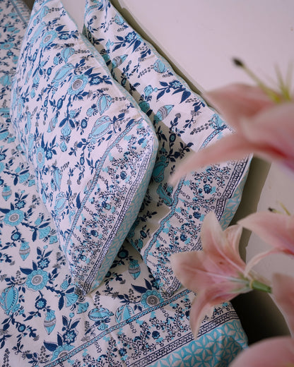 Blue and grey phal aur phool bedsheet set