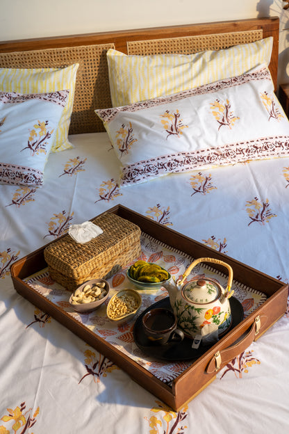 Yellow and maroon ek phool bedsheet set