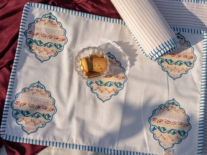 Blue peach heera jaal table/tray mat